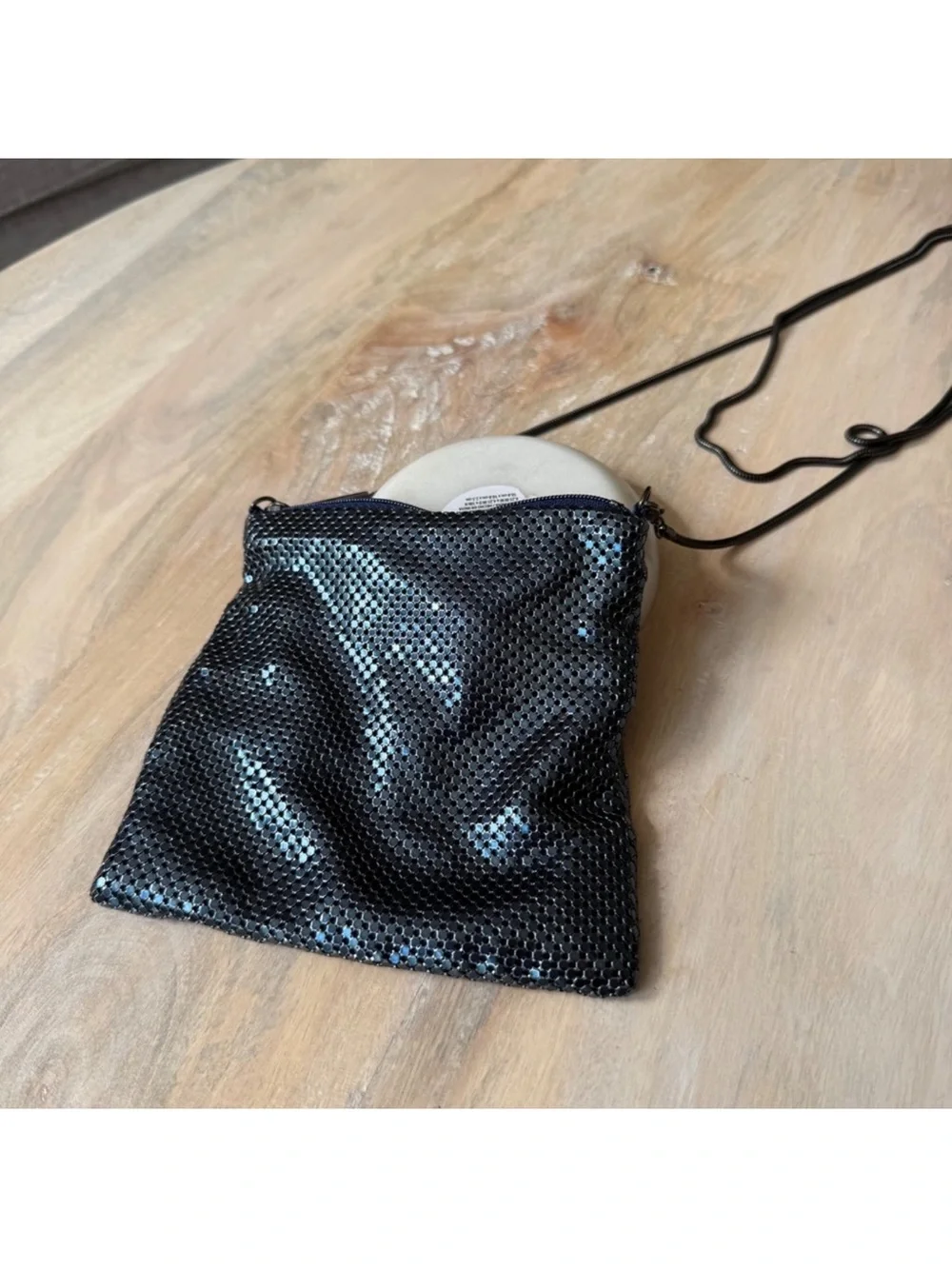 Whiting & Davis Denim Navy Blue Mesh Crossbody Bag